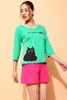 Graphic & Text Print Top in Seafoam Green & Chic Basic Shorts in Hot Pink - 100% Cotton - 3