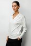 Women's One-Shoulder Embroidered Shirt Collar Ecru Sweater 66359 - 2