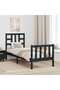 2FT6 Small Single Bed Frame with Headboard, Black, Solid Wood