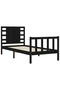 2FT6 Small Single Bed Frame with Headboard, Black, Solid Wood - 5