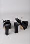 Seç 854 Platform Heel Women's Shoes (Heel:13Cm Platform:3Cm) Black Satin - 5