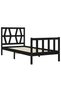 2FT6 Small Single Bed Frame with Headboard, Black, Solid Wood - 5