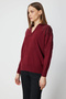 Women's One-Shoulder Embroidered Shirt Collar Burgundy Sweater 66359 - 3