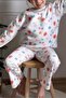 Girl's Cream Strawberry Patterned Ribbed Tracksuit Set - Floral Figured Top and Bottom Set - 3