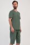 Men's Short Sleeve Khaki Capri Pajama Set C7T4N2804 - 2