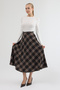 Brown-Black Aura High Waist A-Line Plaid Midi Skirt - 3