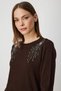 Women's Turtleneck Brown Sweater with Shoulder Accessories 63314 - 3