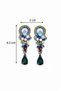 Colorful Stone Embellished Flashy Earrings with Drop Detail - 2