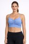 Women's Blue Sports Bra with Removable Pads, Gathering and Stretching Bustier, Yoga Fitness, Daily Use