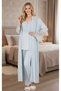 New Season Blue Summer Short Lace Sleeve Design Buttoned Maternity Pajama Set 3-Piece Set - 4