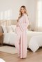 New Season Pink Ribbed Shirt Collar Long Sleeve Buttoned Maternity Long Dressing Gown Pajama Set - 8