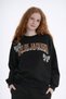 Girl's Black Lettering and Bow Print Detailed Tracksuit Set Printed Oversized Wide-Leg - 2