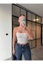 Straped Crop Blouse with Breast Pocket Ecru