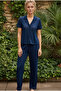 طقم بيجامة محبوك بأزرار وأكمام قصيرة باللون الأزرق الداكن 26120536 - 2