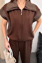Brown Woven Garnished Zippered Vest and Double-Pocket Modal Trousers Set Alc-X15327 - 4