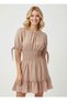 Women's Mink Sleeves Tie Detailed Elastic Waist Mini Dress Rop15 - 3