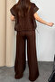 Brown Woven Garnished Zippered Vest and Double-Pocket Modal Trousers Set Alc-X15327 - 5