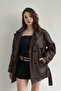 New Season Women's Belted Leather Trench Coat - 3