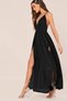 New Season Women's Rope Strap Double Breasted Slit Detailed Crepe Long Dress - 3
