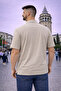 Men's Large Size Short Sleeve Beige Polo Printed T-Shirt - 4