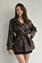 New Season Women's Belted Leather Trench Coat - 6
