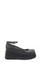Black Leather High Wedge Heel Women's Loafers