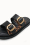 Mira Amara Women's Double Buckle Slippers 00120403 Black Leopard - 3