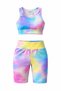 New season girls' multicolor crop top and short leggings 2-piece set - 2