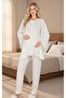 New Season Ecru Breastfeeding-Friendly Spanish Sleeve Design Maternity Pajama Set 3-Piece Set - 2