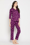 Pretty Florals Button Down Shirt & Pyjama Set in Wine Colour - 100% Cotton - 4