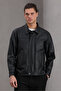 New Season Premium Quality Men's Black Zippered Faux Leather Jacket - 3