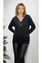 Women's Black Viscose Blouse with Sequin Detail on the Collar and V-Neck