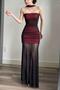Transparent Burgundy Vintage Midi Dress with Tulle - 3