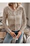 Openwork Long Sleeve Collar Detailed Buttoned Basket Pattern 100% Cotton Women's Knitwear Cardigan - 4