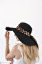 Women's Lorel Black Leopard Detailed Straw Hat