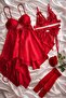 Red Silky Satin Nightgown and Underwear Dowry Set 6 Pieces - 2