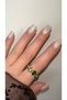 Adjustable Gold Stainless Steel Bracelet with Green and White Zircon Drop Stones - 3