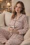 Heart-Embellished Front Button Women's Pajama Set – Long Sleeve Loungewear Set - 2