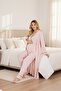 New Season Powder Long Dressing Gown with Ribbed Design, Special Design Maternity Dressing Gown Pajama Set - 4