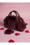 Women's Burgundy Cherry Plush Bag with Charm Detail, Double Handle Crossbody Hand and Shoulder Bag Valentina