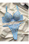 Women's Supported Embroidered Blue Elegant Bra Set - 2