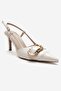 Noen Ecru Leather Buckle Pointed Toe Women's Heeled Shoes - 3