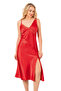 Women's Satin Deep Slit Midi Nightgown Dressing Gown Set |   Red 7839 - 2