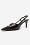 Noen Brown Leather Buckle Pointed Toe Women's Heeled Shoes - 6