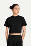 Siyah Kadın Flat Cut Crop Basic Tişört - %100 Pamuk | (Flat Cut - Tar) - 4