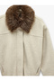 Long Sleeve Pocketed Detachable Faux Fur Collar Cashmere Crop Bomber Jacket - 6