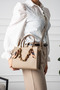 Women's Shoulder Bag - Original Medium Size Stylish Handbag with Gold Chain Shawl Accessory 6087