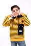 Boy's Oversized Hooded Low Shoulder Printed Striped Sweatshirt - Garni Detail & 2 Cords