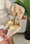 Women's Donna Gold Glitter 7 cm Heeled Pointed Toe Open-Sided Shoes - 2