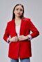 Red Double-Breasted Collar Regular Padded Blazer Jacket with Folded Sleeve Detail